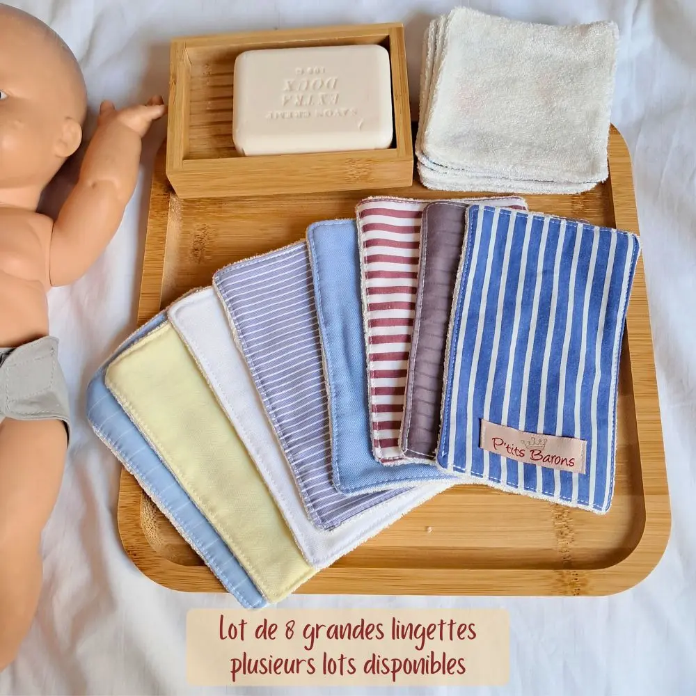 Lot de 8 grandes lingettes lavables upcyclées