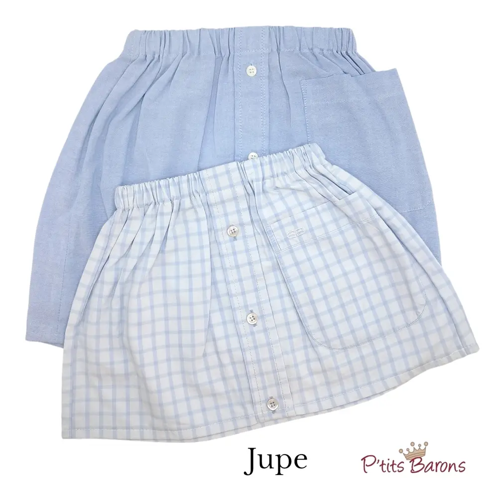 Jupe en coton chemise upcyclée avec taille élastiquée Jupe en coton chemise upcyclée avec taille élastiquée