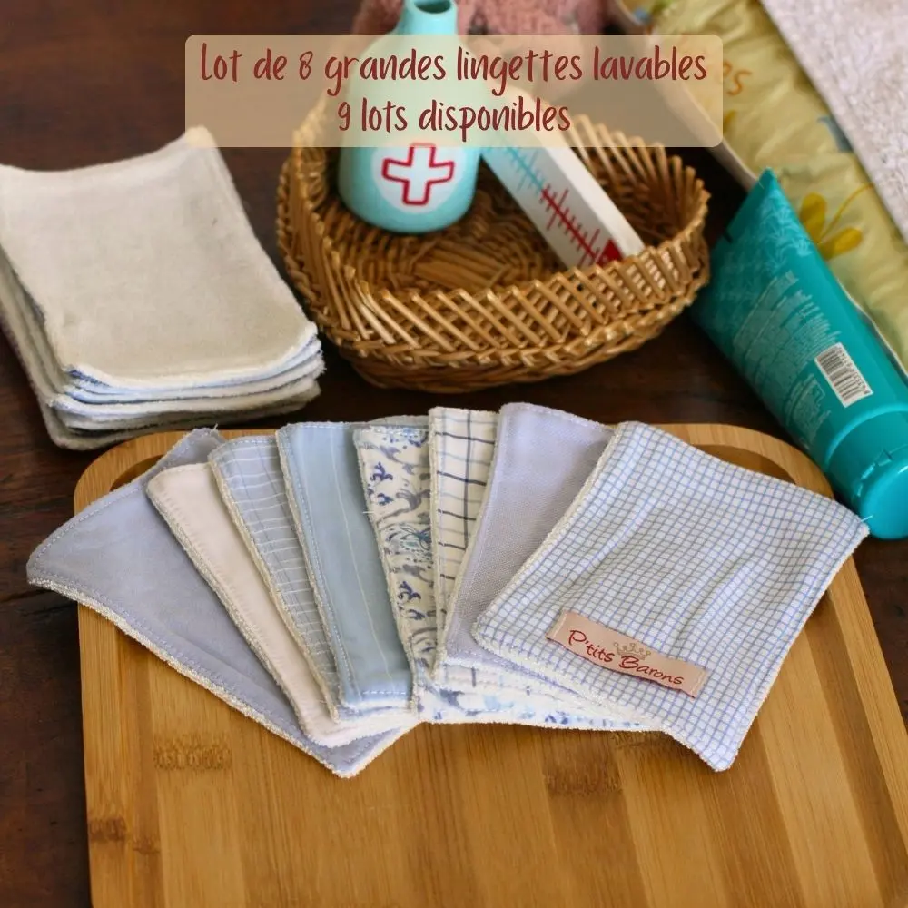 Lingettes lavables pour bébé - lot de 8 grandes Lingettes lavables pour bébé - lot de 8 grandes